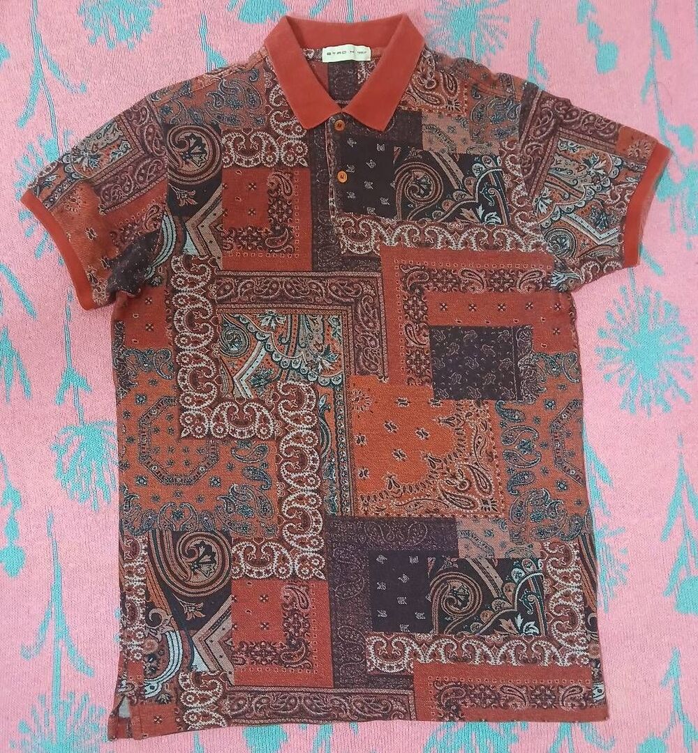 Etro mens small polo shirt paisley handkerchief print red shortsleeve casual